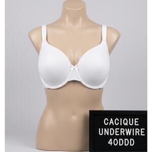 Cacique 40DDD Bra White Cotton Lightly Padded Lined T-Shirt Underwire Support